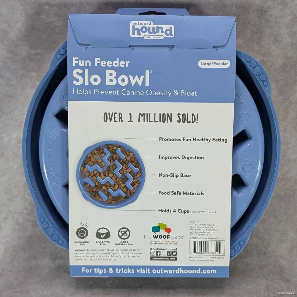 Outward Hound Fun Feeder Slo Bowl Large Regular Dog Slow Feeder 4 Cups Blue